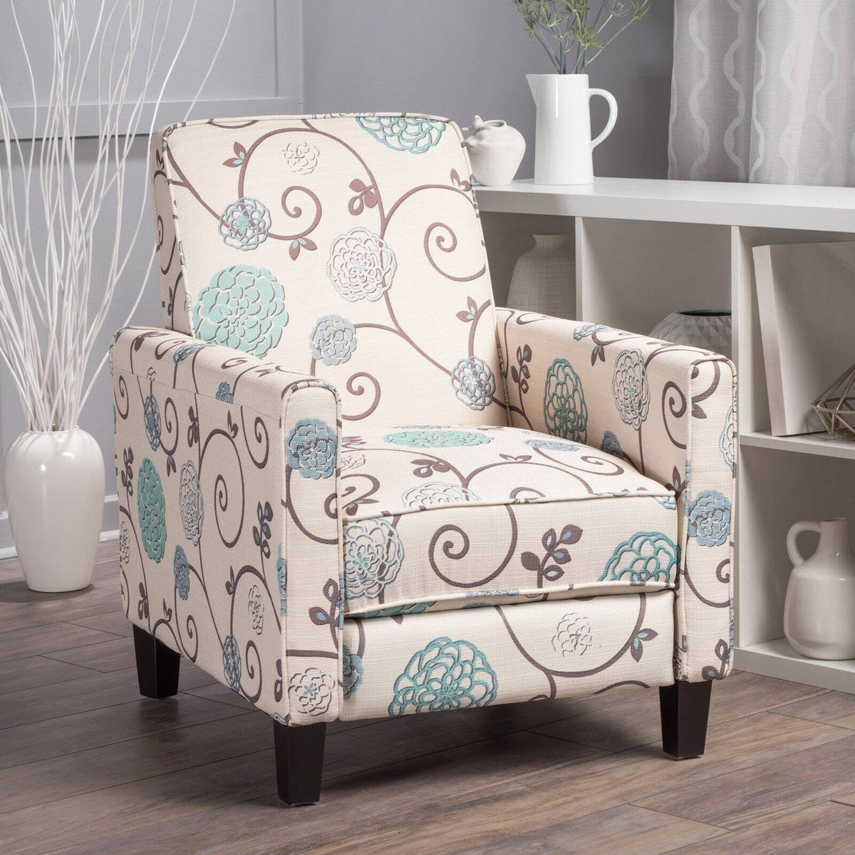 White and Blue Fabric Recliner X6653