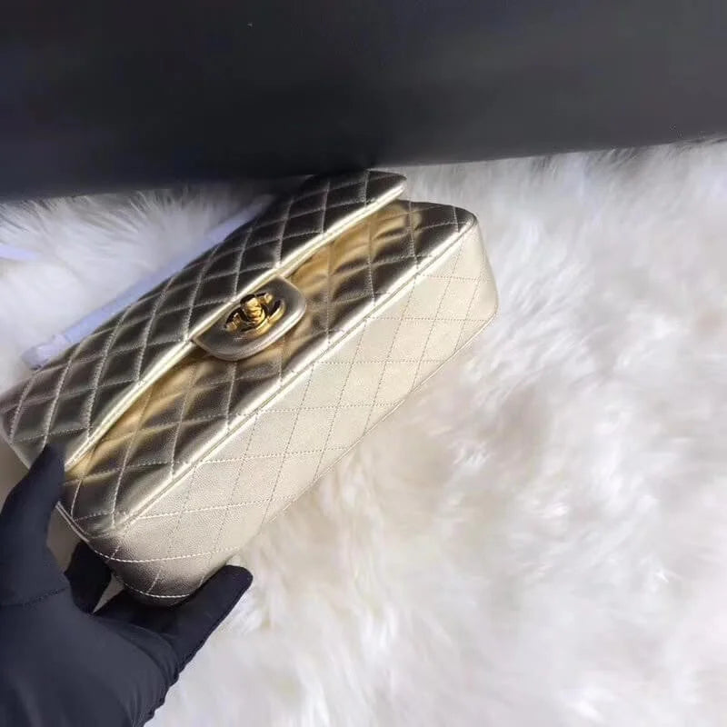 Gold Medium Size Lambskin Leather Flap Bag T359130