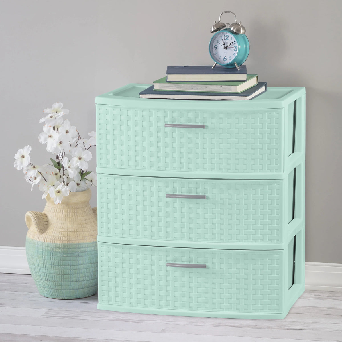3 Drawer Wide Weave Tower White G308