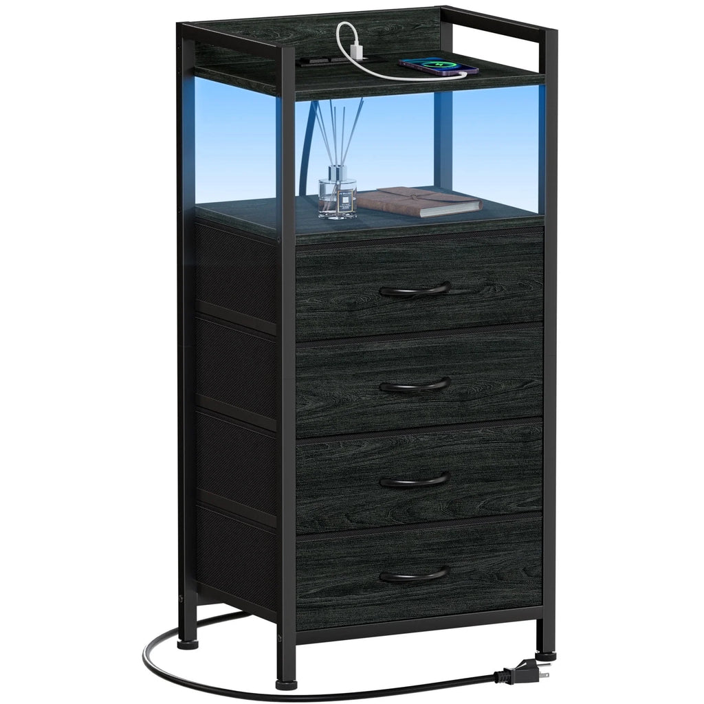 White Fabric Vertical Dresser with Charging Station D2135