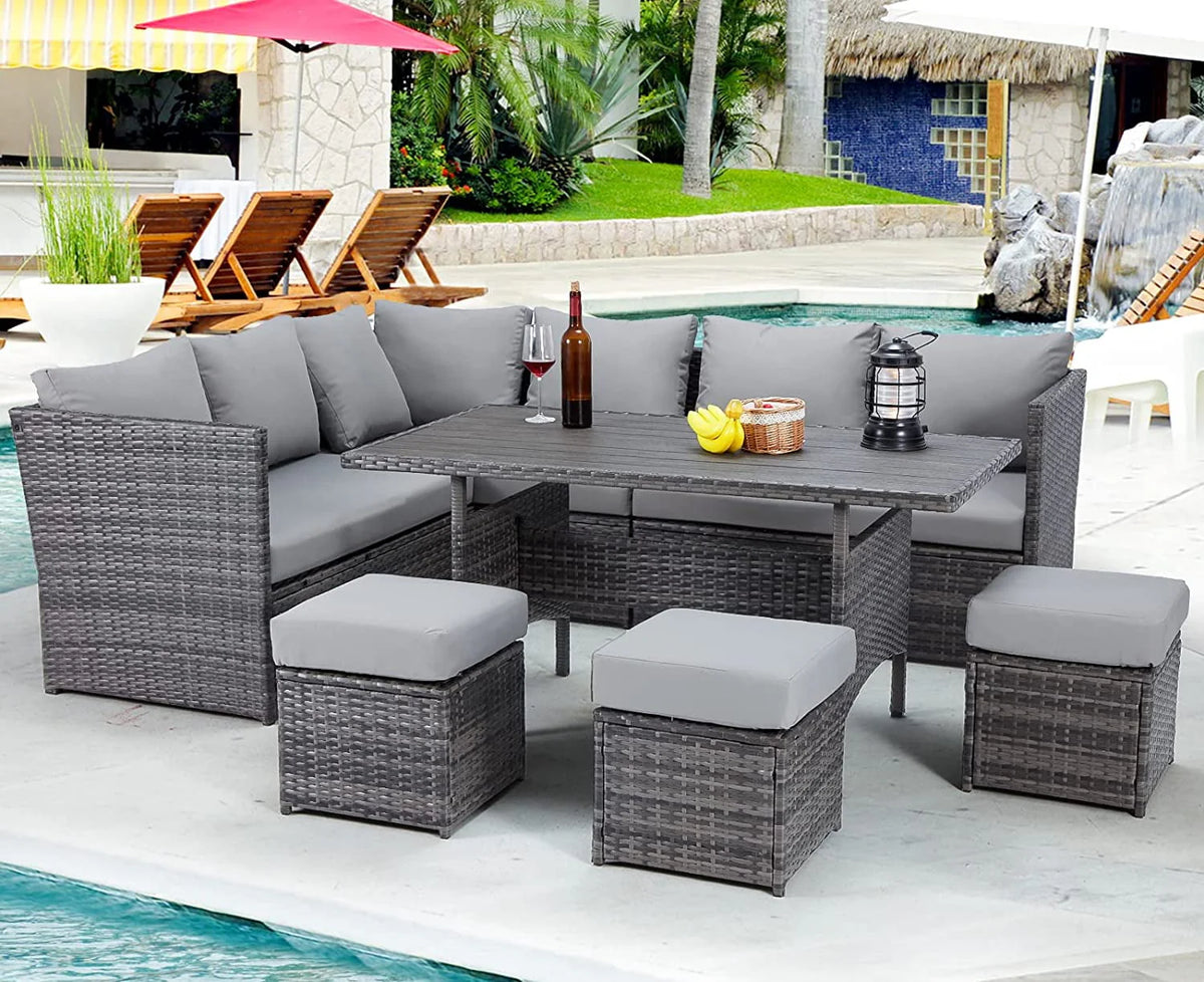 7 Piece Outdoor Sectional Sofa Rattan Wicker Dining Furniture I915401