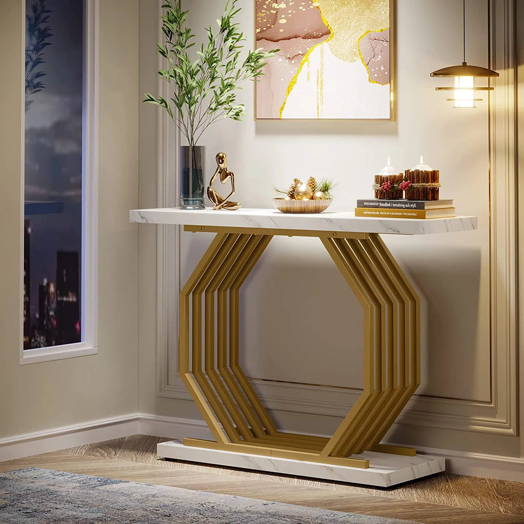 Gold 40 inch Faux Marble Console Table K117