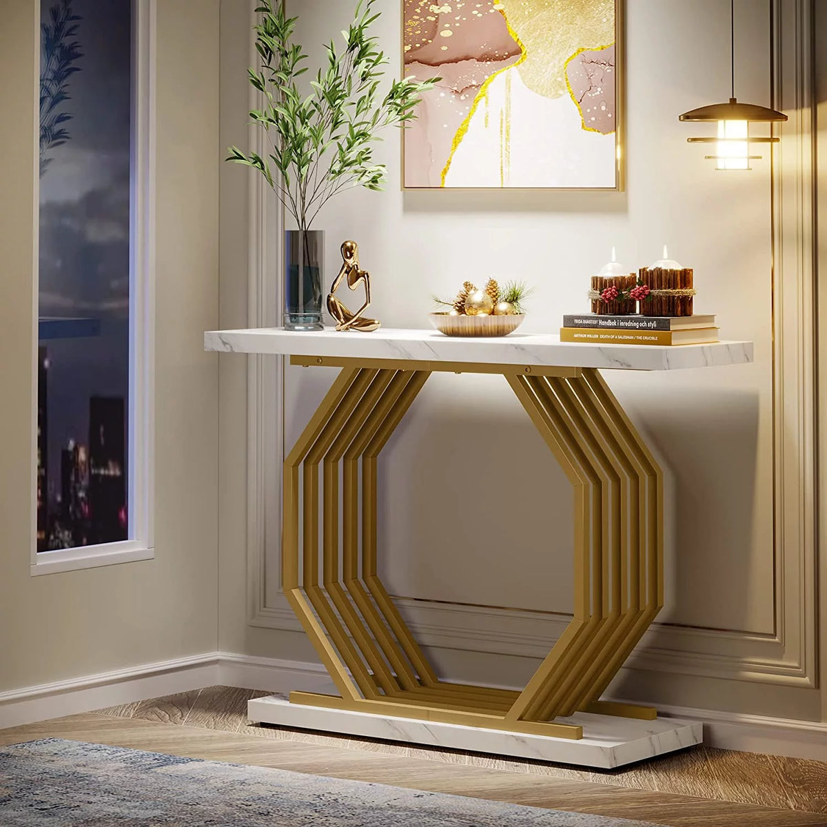 Gold 40 inch Faux Marble Console Table K117
