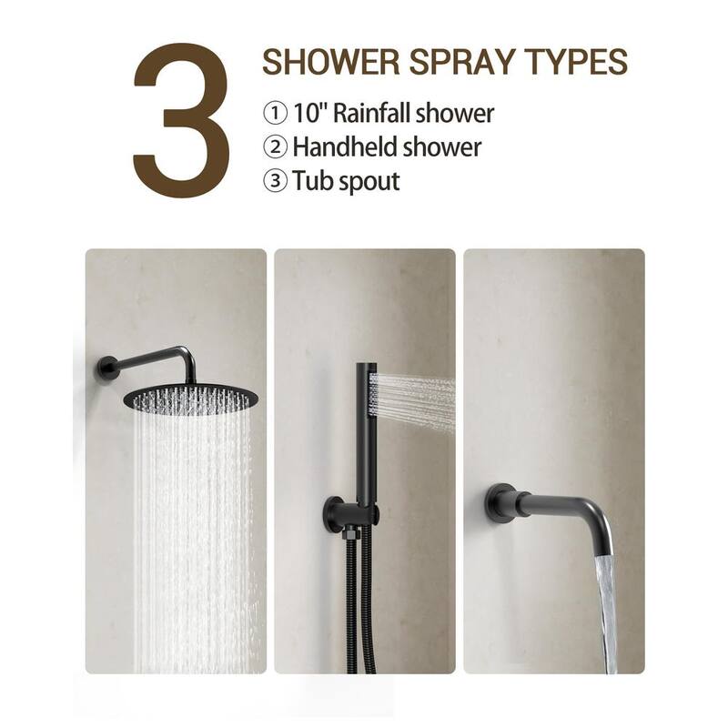 10 in. Wall Mount Shower Head and Tub Faucet 2.5 GPM Matte Black Z313147