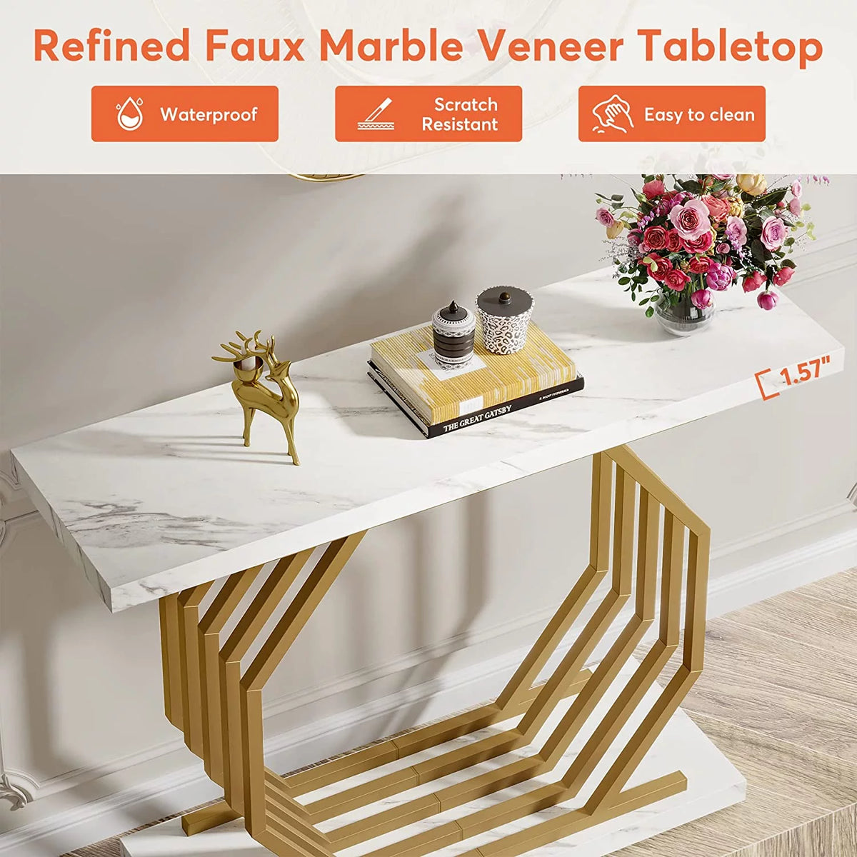 Gold 40 inch Faux Marble Console Table K117