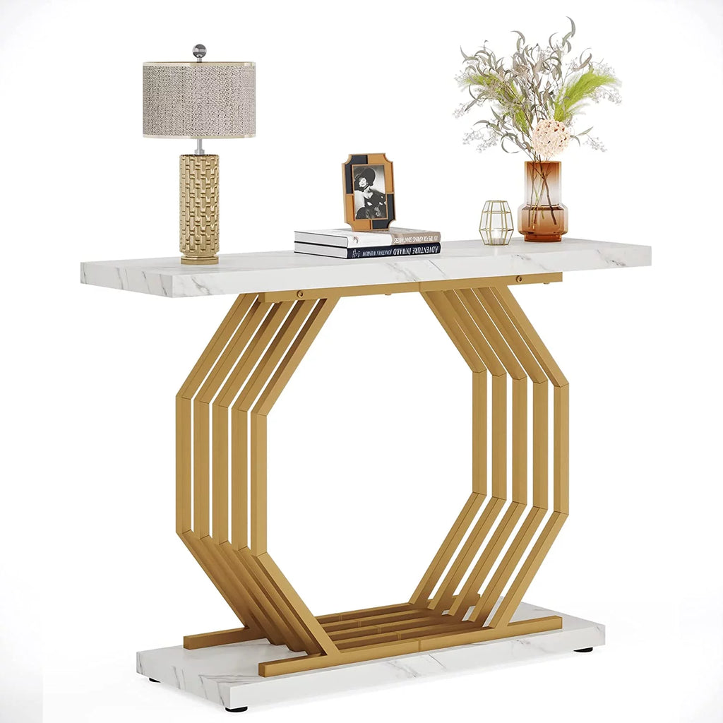 Gold 40 inch Faux Marble Console Table K117