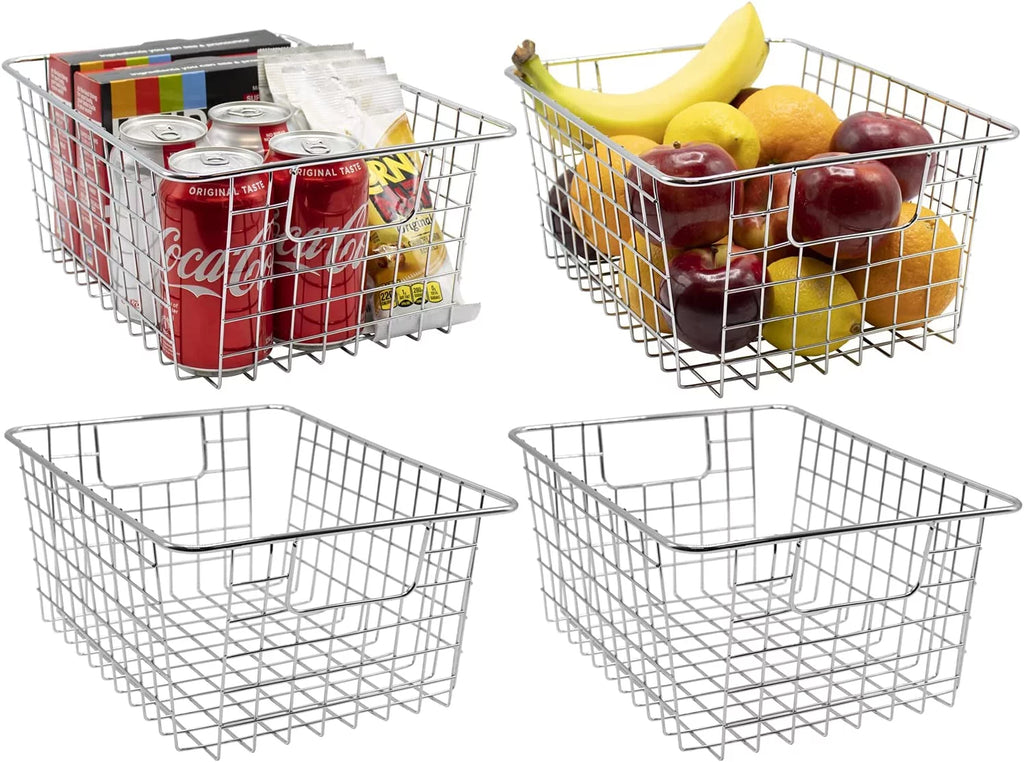 Metal Wire Storage Baskets 4-Pack Silver Q67204