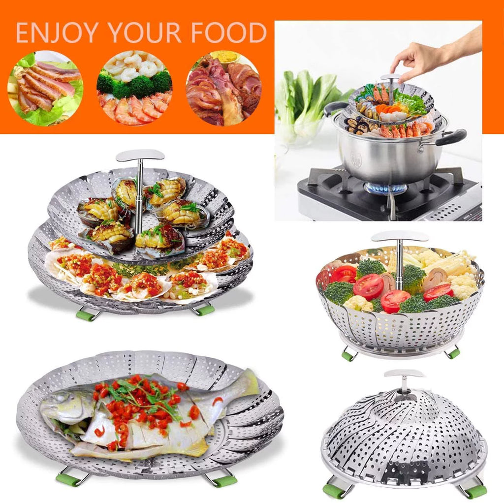 Double Layer Stainless Steel Collapsible Steamer Basket G4933