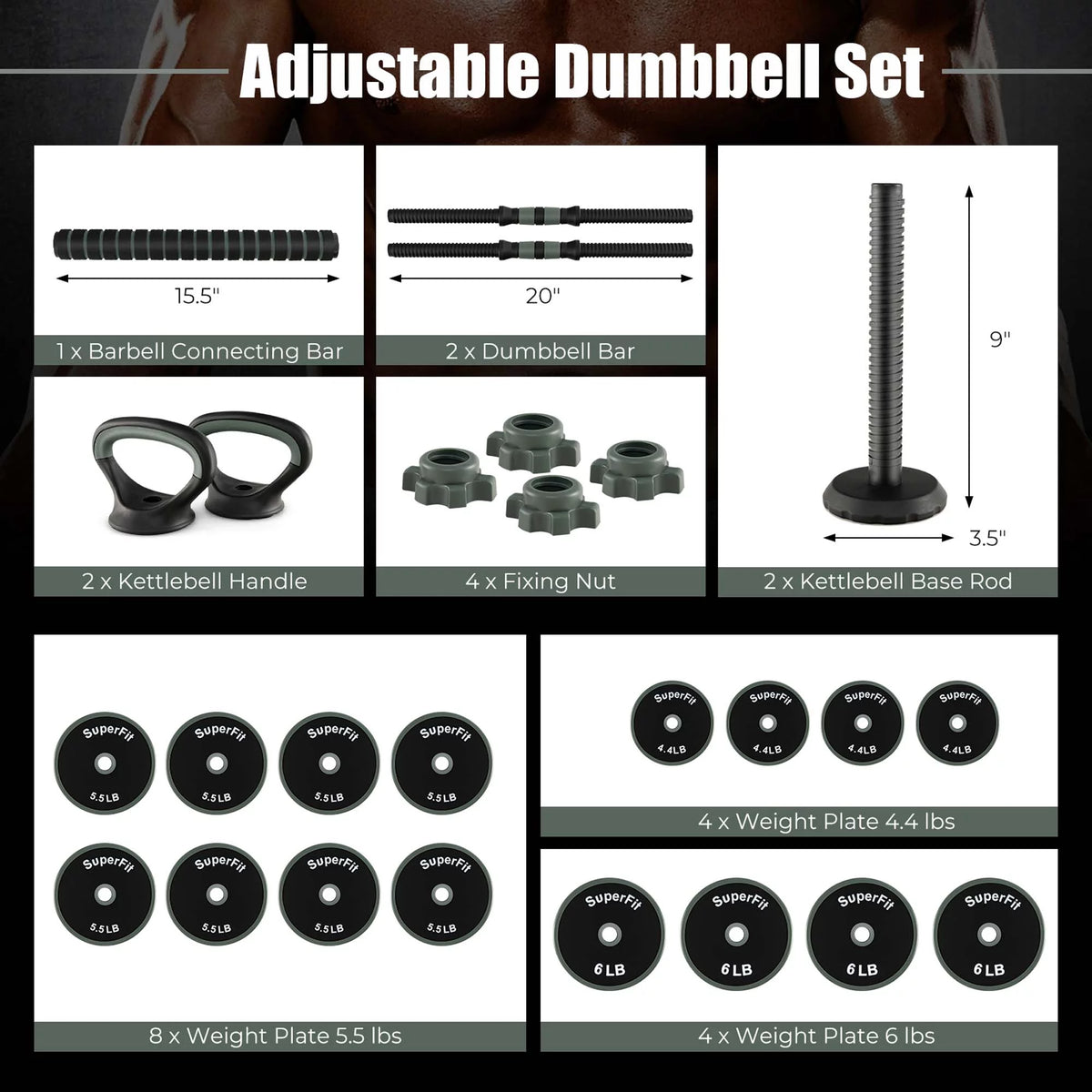 4 in 1 Adjustable Dumbbell Set 92lbs U36802