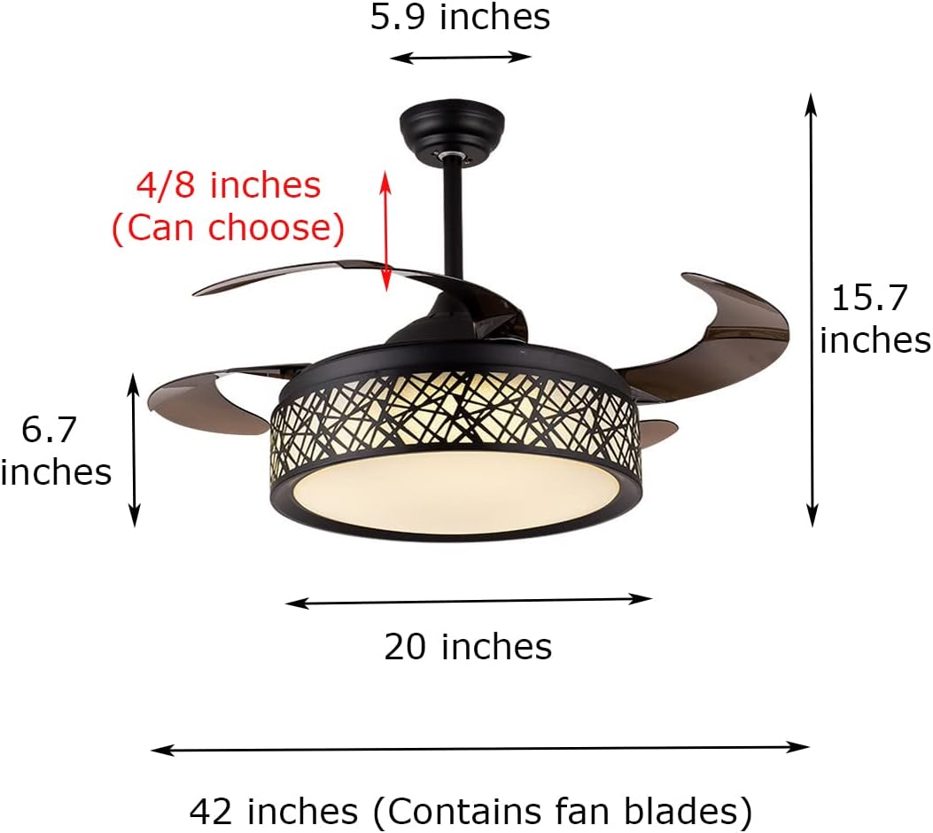 42'' Black Cage Retractable Ceiling Fan with Light and Remote H84190