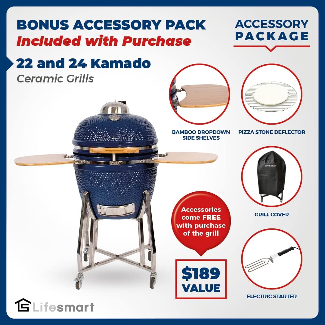 24 Kamado Ceramic Grill with Stainless Steel Cart I85126