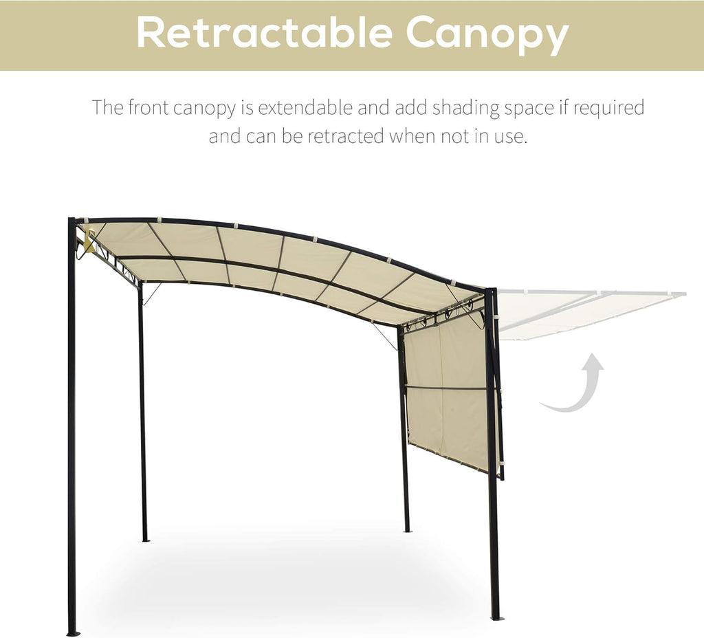 10 x 8ft Beige Metal Pergola with Side Awning F6650