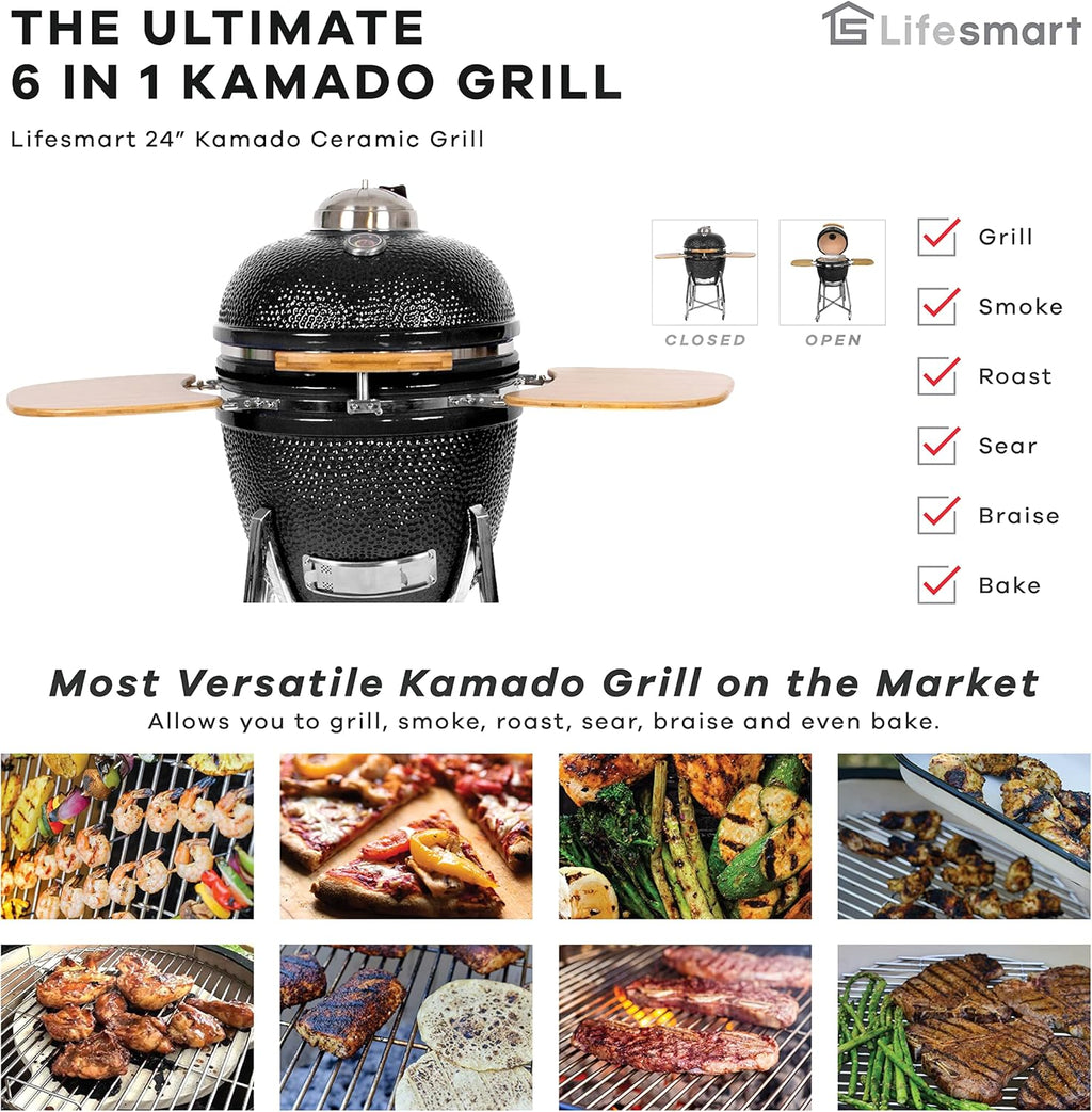 24 Kamado Ceramic Grill with Stainless Steel Cart I85126