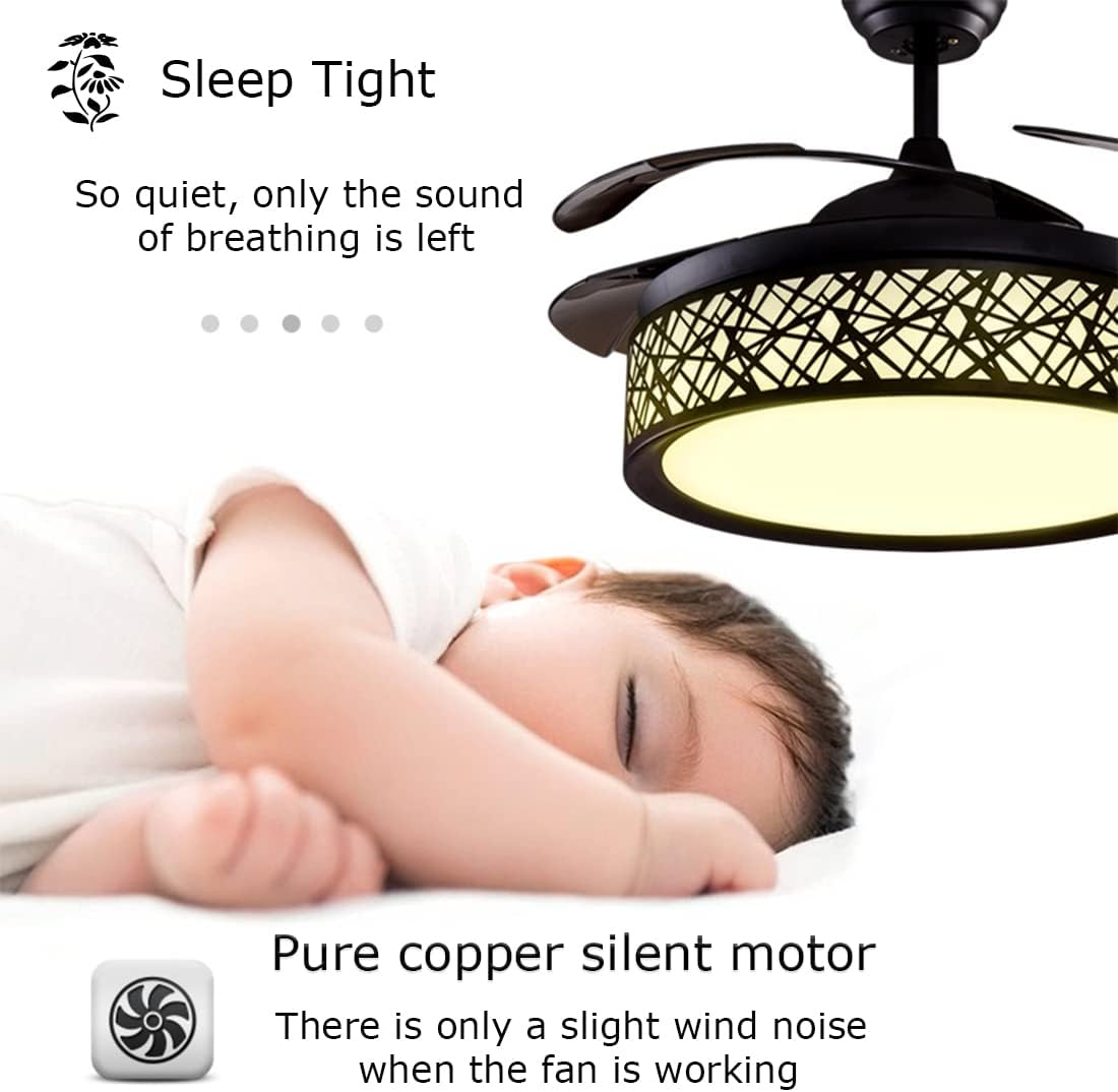42'' Black Cage Retractable Ceiling Fan with Light and Remote H84190