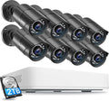 5MP 2K 8 Channel CCTV DVR 2TB 8 Weatherproof Bullet Cameras Home Security Camera System H832294