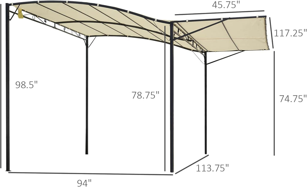 10 x 8ft Beige Metal Pergola with Side Awning F6650