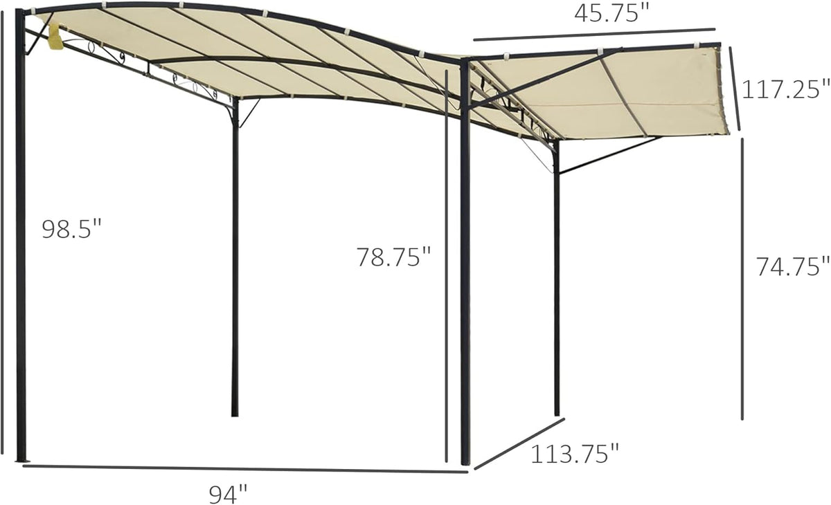 10 x 8ft Beige Metal Pergola with Side Awning F6650