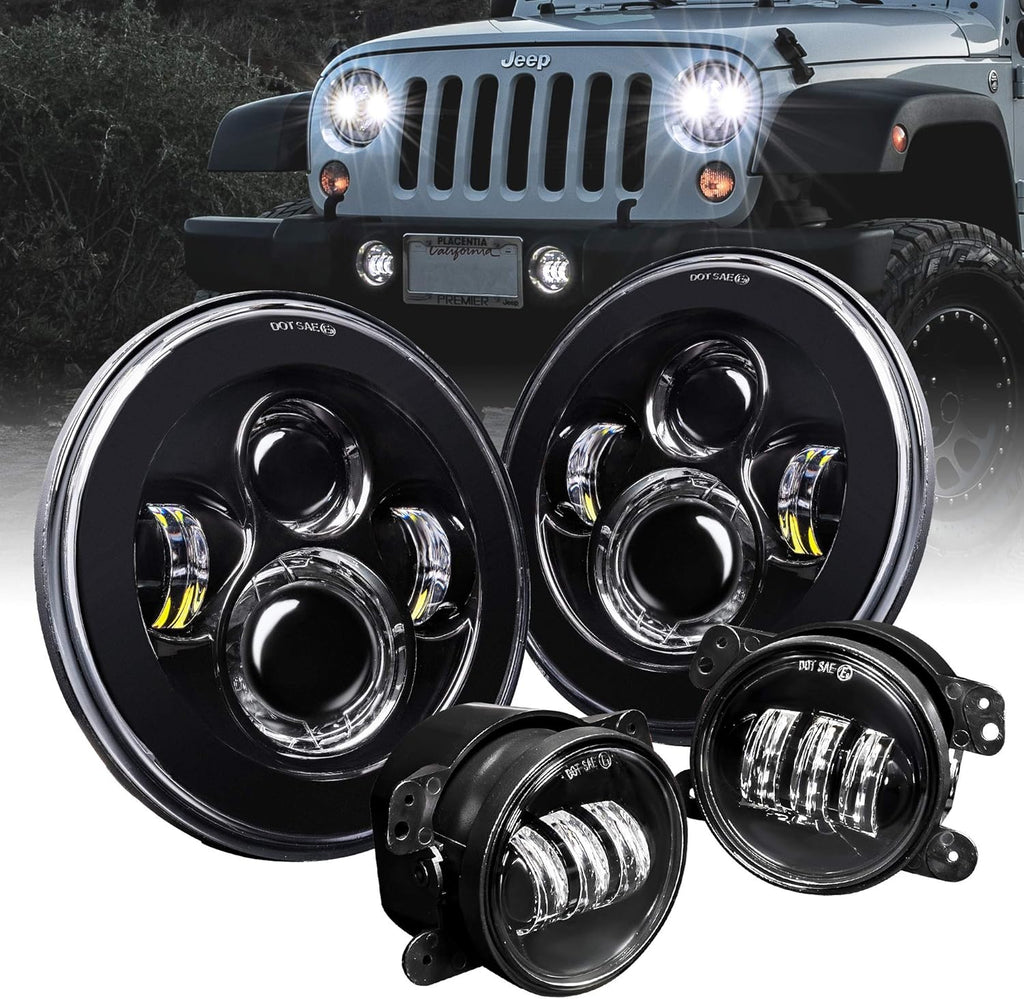 4 Fog Light + 7 Round CREE LED Headlights Replacement L856