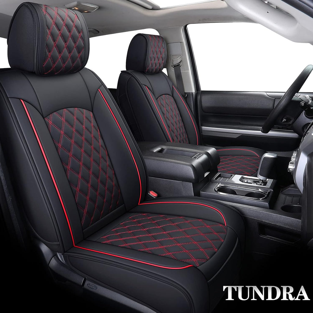 Waterproof Faux Leather Full Seat Covers 5 PCS Full Set Black-Red G44932