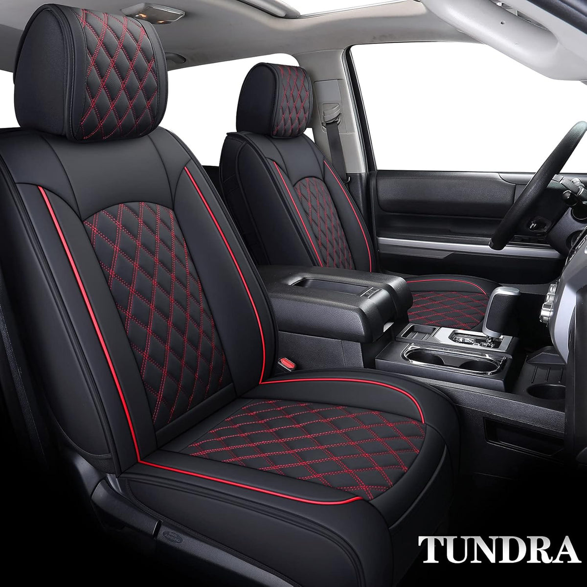 Waterproof Faux Leather Full Seat Covers 5 PCS Full Set Black-Red G44932