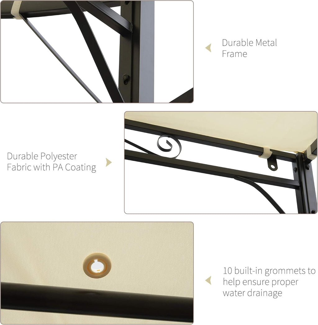 10 x 8ft Beige Metal Pergola with Side Awning F6650