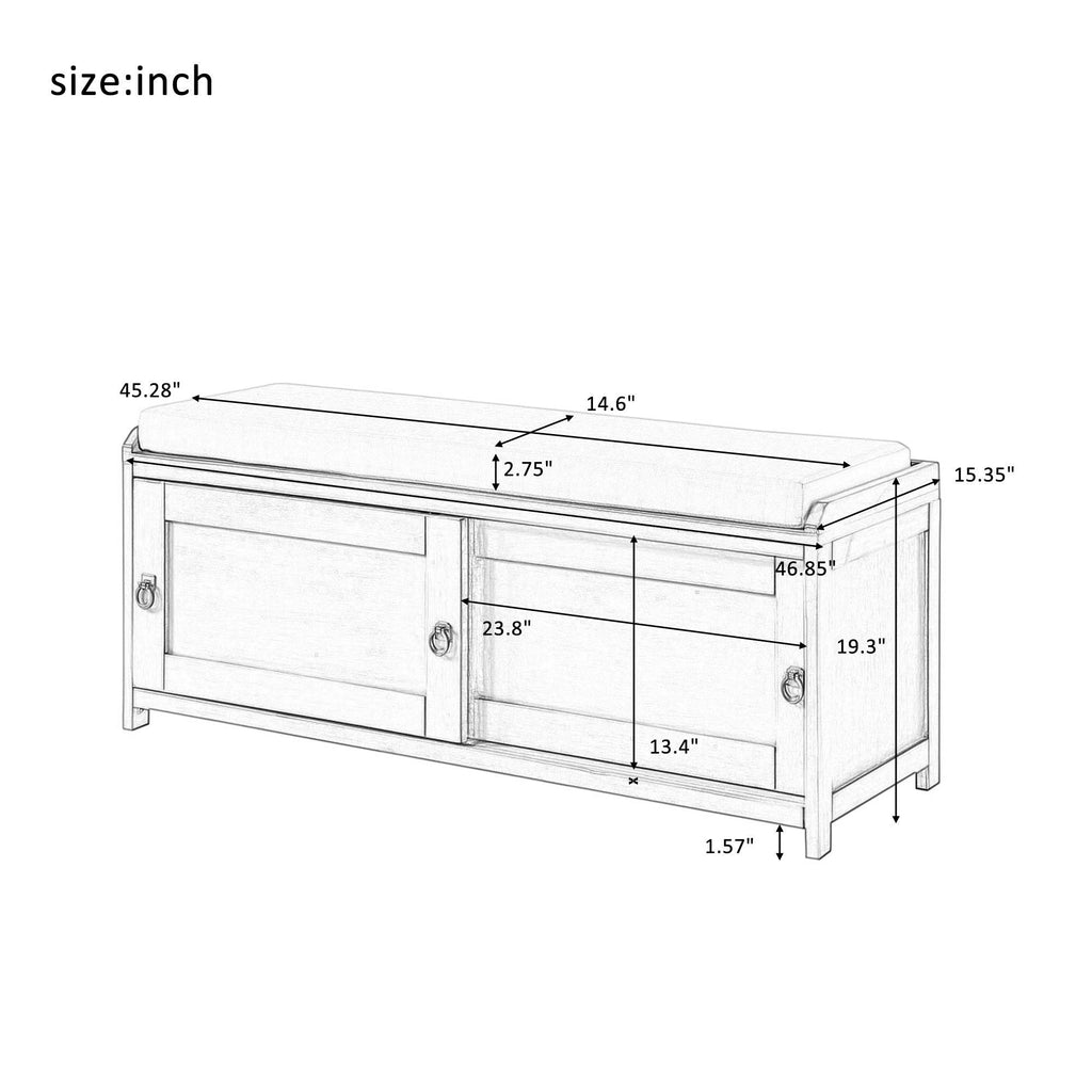 Wood Storage Bench with 2 Cabinets Black T78616