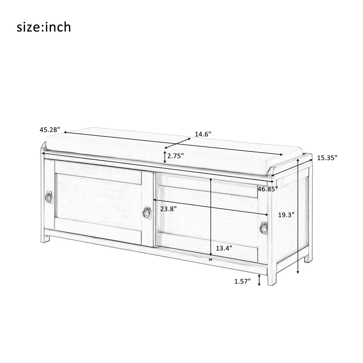 Wood Storage Bench with 2 Cabinets Black T78616