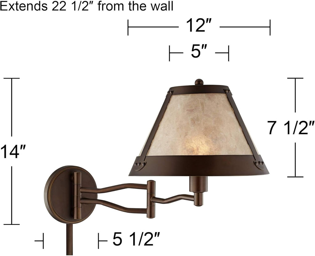 Bronze Swing Arm Wall Lamp with Mica Shade I494