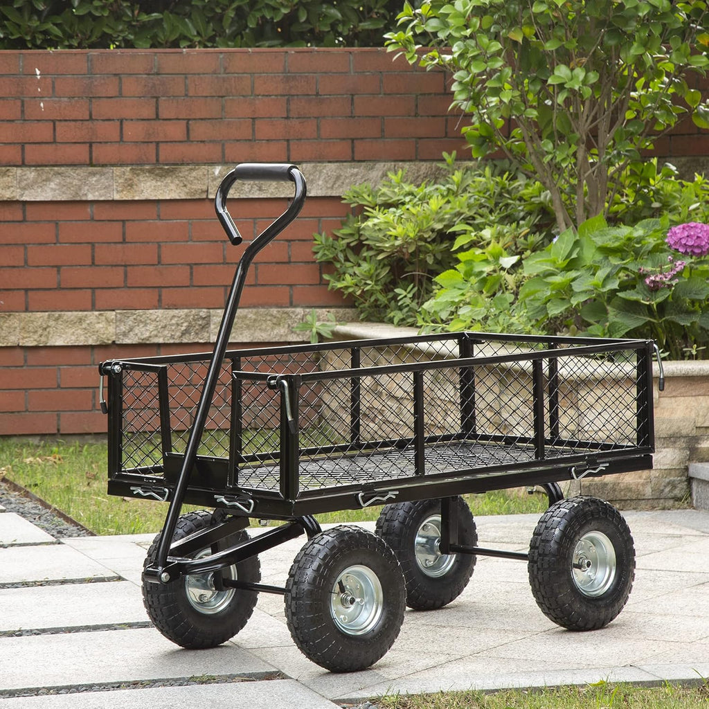 Heavy Duty Steel Utility Cart 550-lbs Capacity with Removable Sides and 10 Inch Wheels V397
