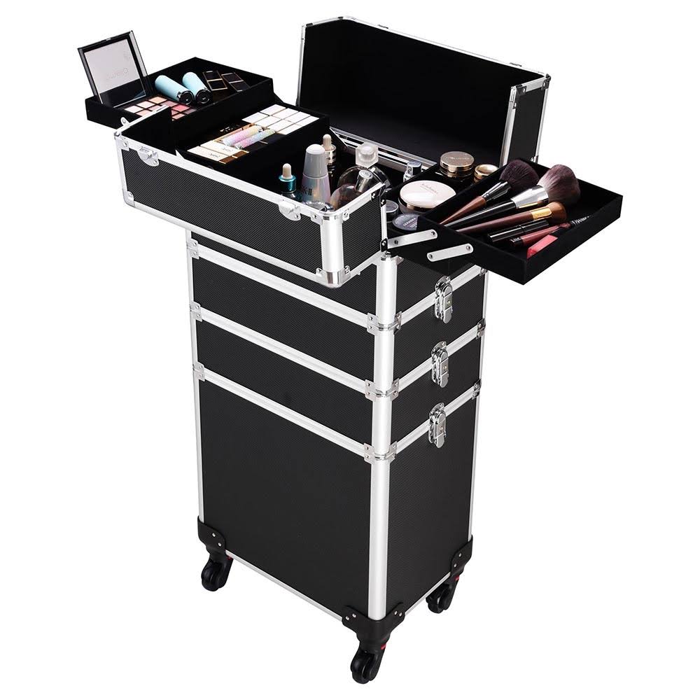 Black Aluminum Rolling Makeup Train Case H47733