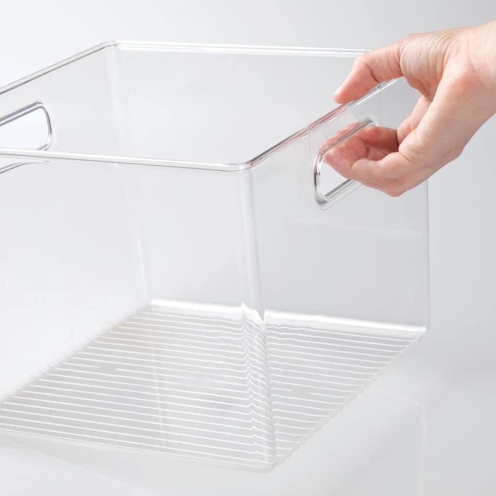 Clear 8 Pack Plastic Stackable Storage Organizer Bin Basket with Handle S327