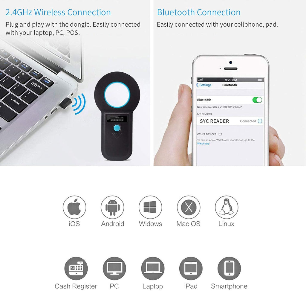 Bluetooth RFID Animal Microchip Scanner Rechargeable A839