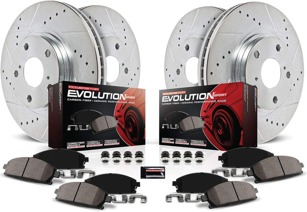 Front and Rear Carbon Fiber Brake Pads with Drilled & Slotted Brake Rotors Kit B941