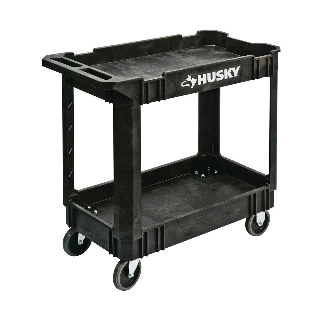 2 Tier Plastic 4 Wheeled Black Service Cart E2816