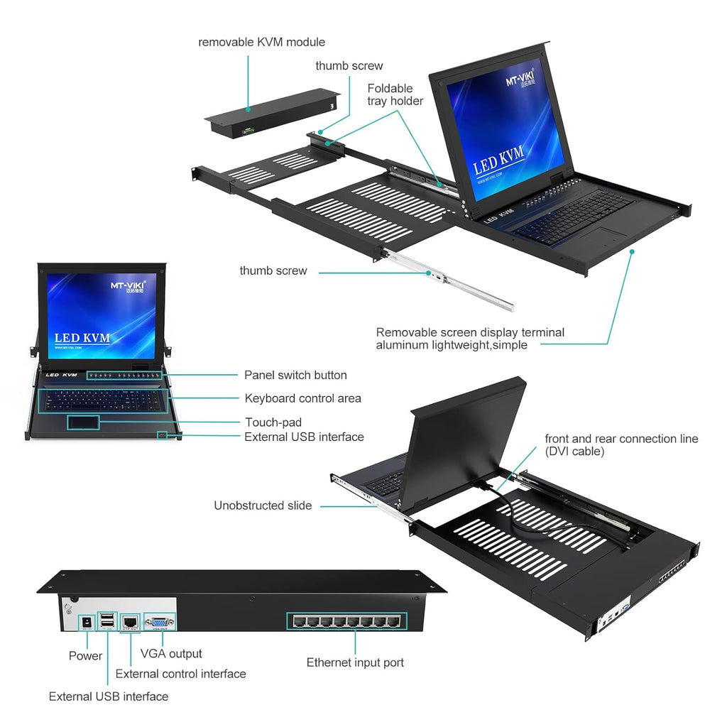 Cat6 LCD KVM Console 16 Port 1U 17'' Rack Mount KVM Switch Z20623