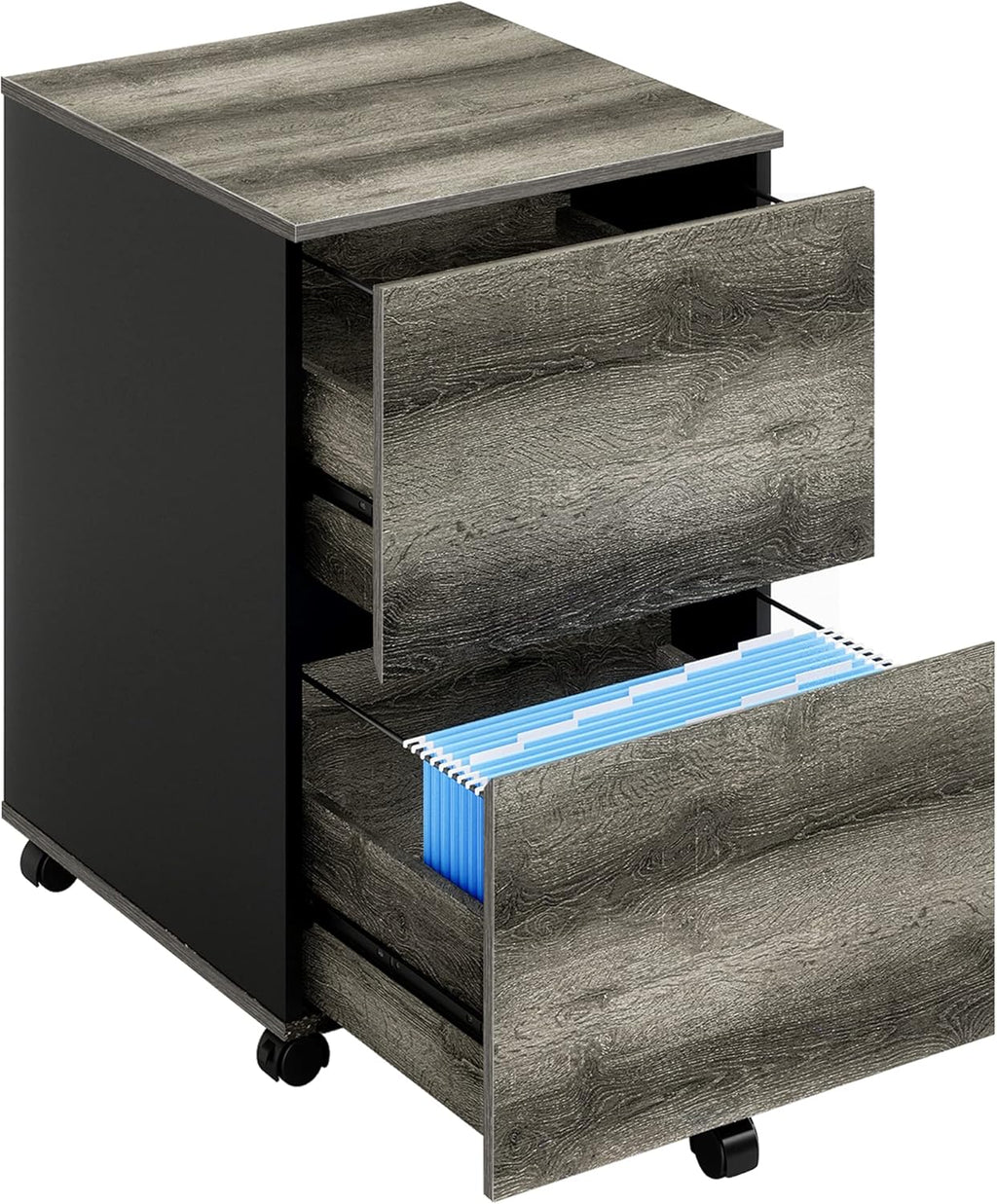 Brown 2 Drawer Wood Mobile File Cabinet with Storage R5228