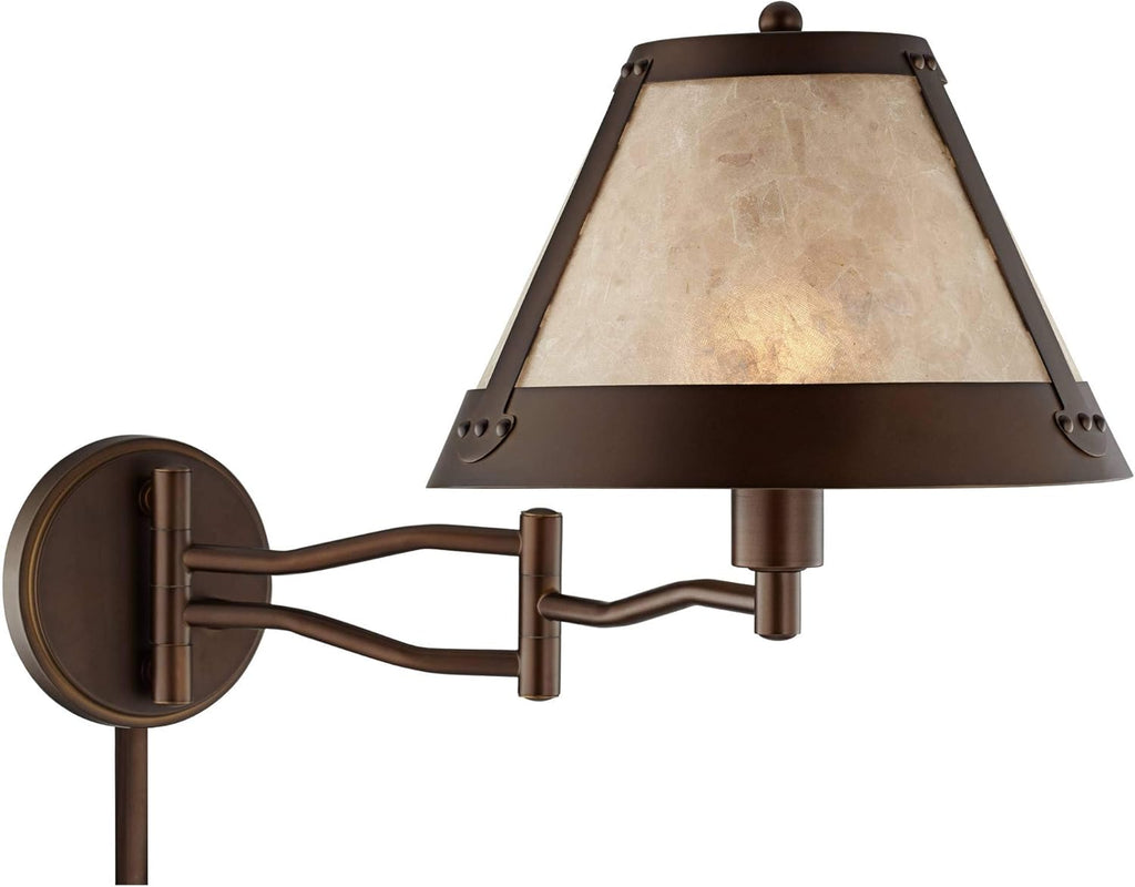 Bronze Swing Arm Wall Lamp with Mica Shade I494