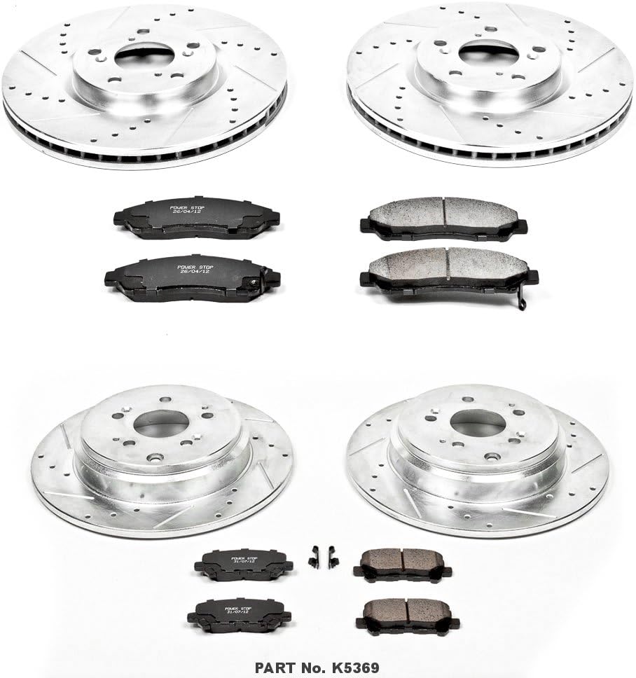 Front and Rear Carbon Fiber Brake Pads with Drilled & Slotted Brake Rotors Kit B941