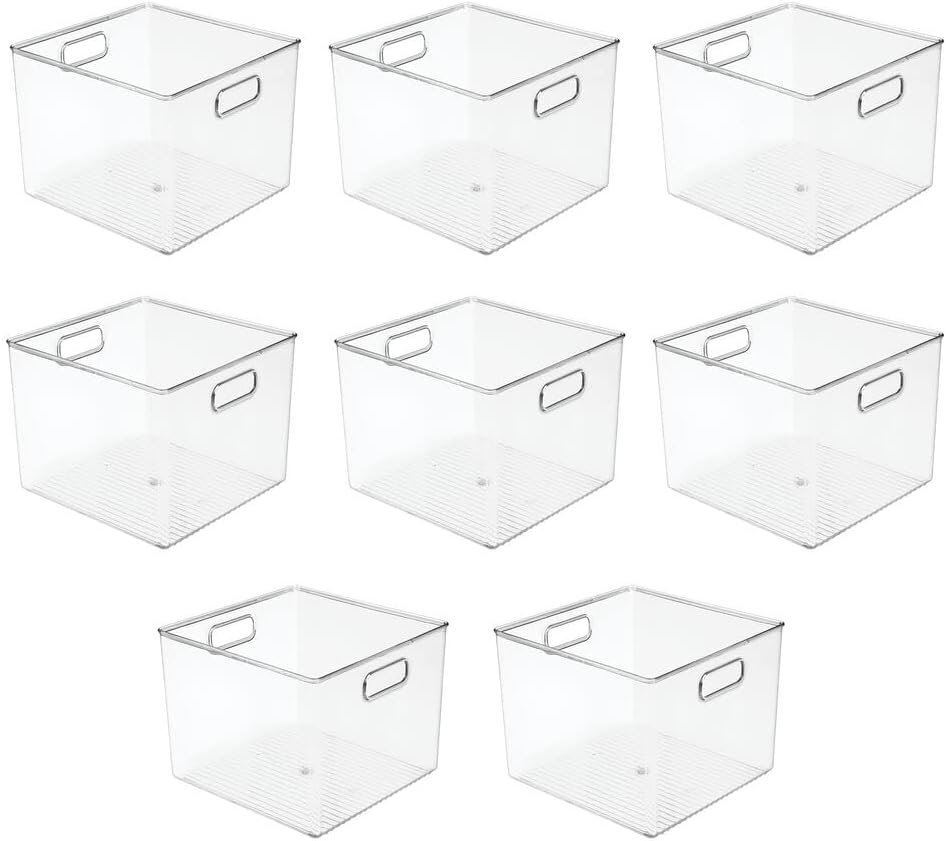 Clear 8 Pack Plastic Stackable Storage Organizer Bin Basket with Handle S327