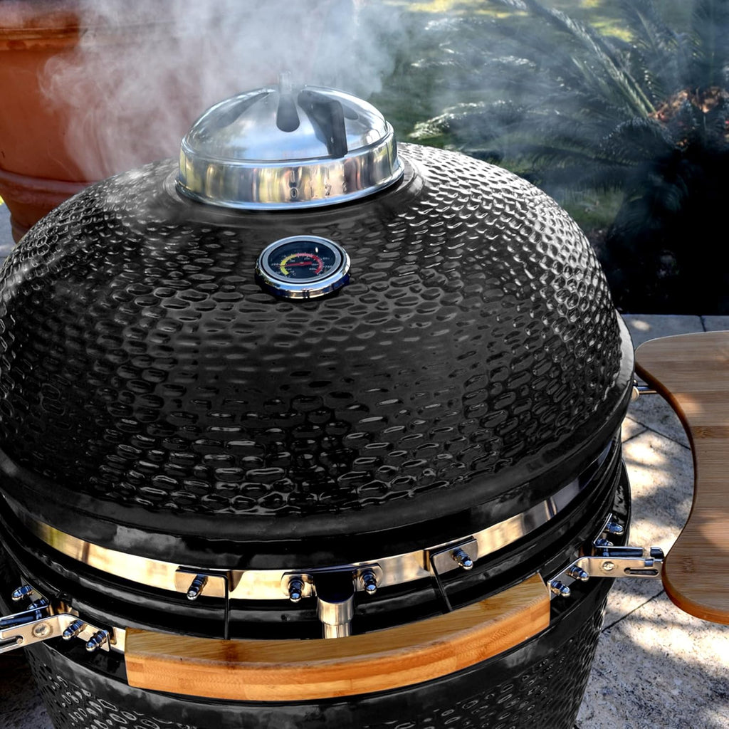 24 Kamado Ceramic Grill with Stainless Steel Cart I85126