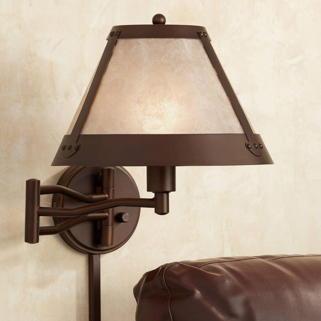 Bronze Swing Arm Wall Lamp with Mica Shade I494