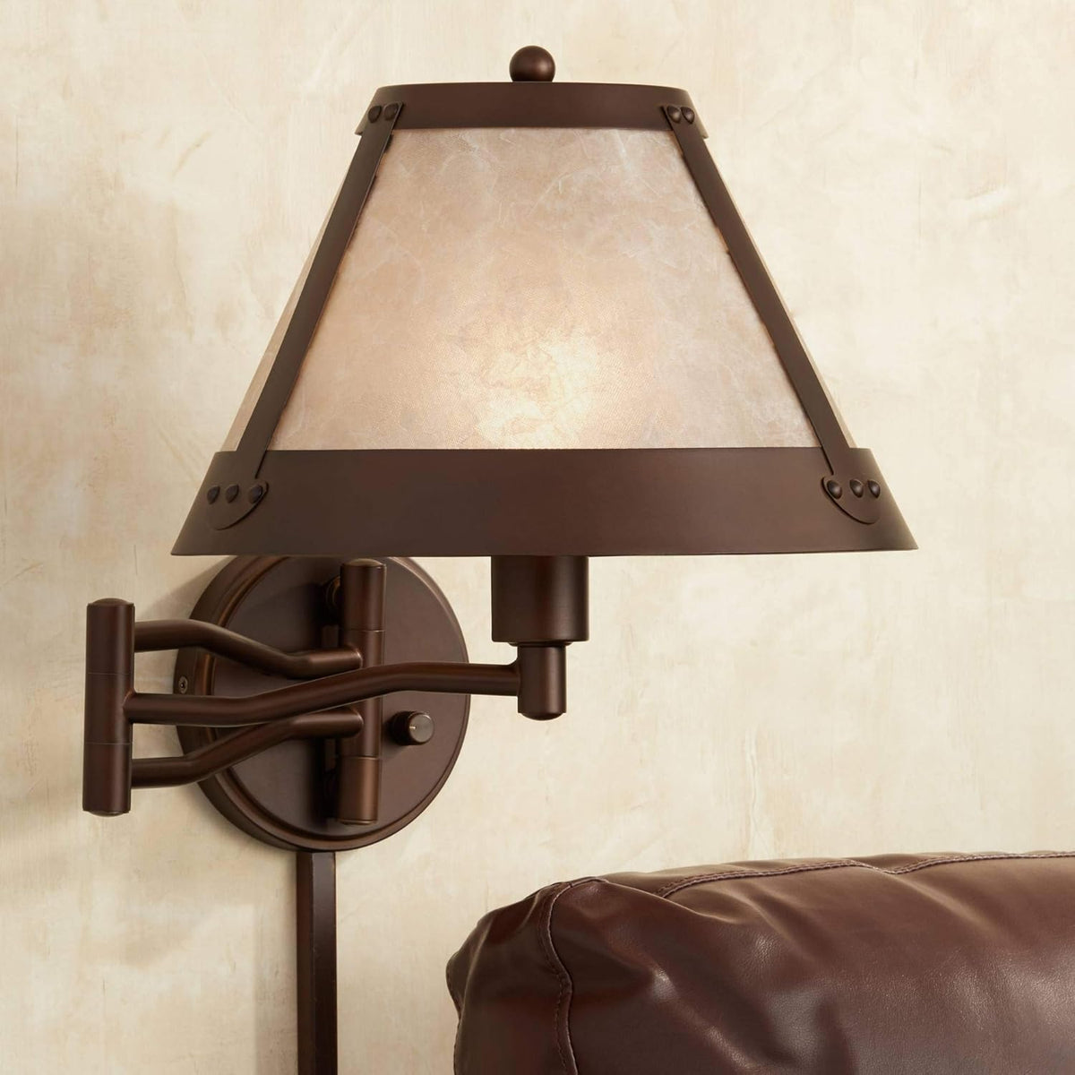 Bronze Swing Arm Wall Lamp with Mica Shade I494