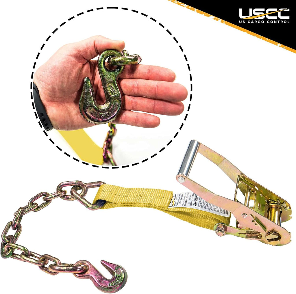 2 Inch x 30 Foot Ratchet Straps with Chain Extension 4 Pack X741
