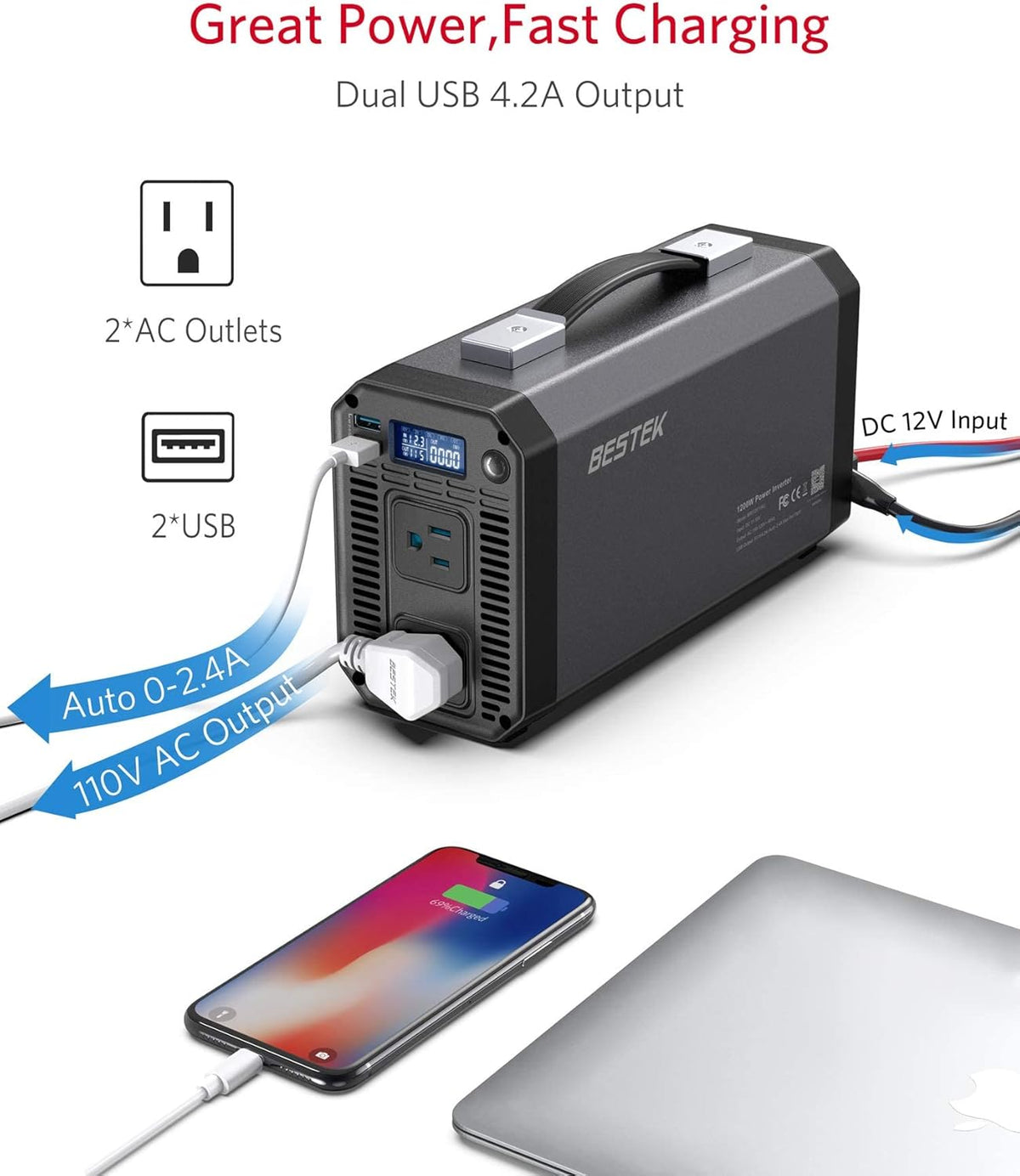 1200W Car Power Inverter with LCD Display Dual USB M952227