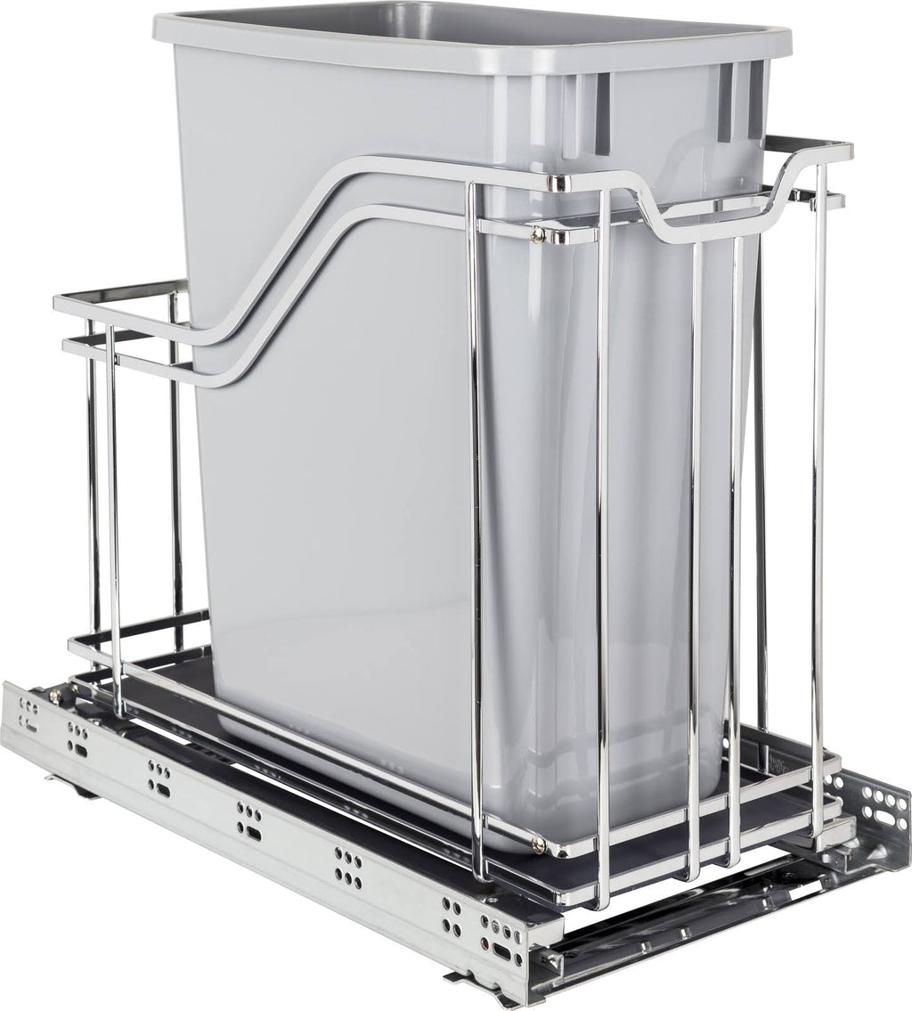 Metal Single Trashcan Polished Chrome with Grey D854