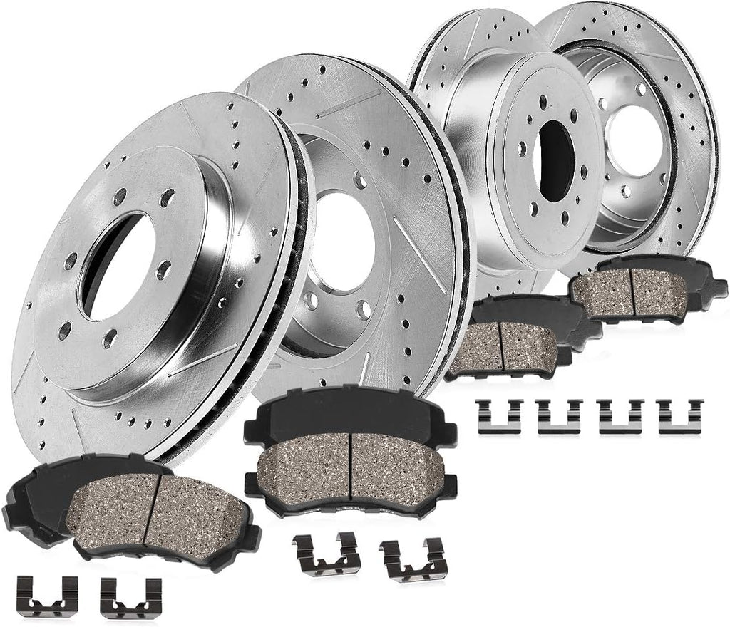 290mm Front + 300mm Rear 6 Lug Rotors + Ceramic Brake Pads + Clips F994340