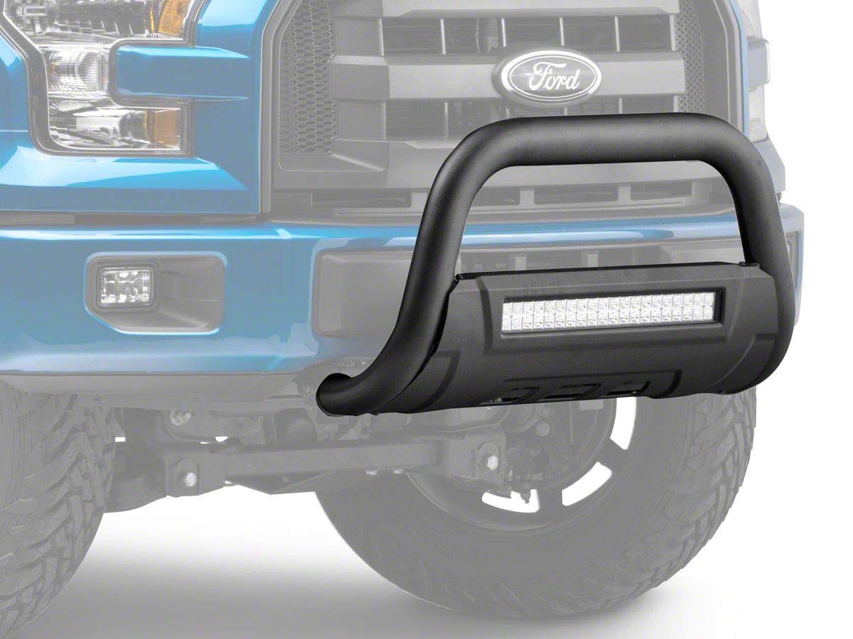 Textured Black Bull Bar with Skid Plate and 20-inch LED Light Bar T455