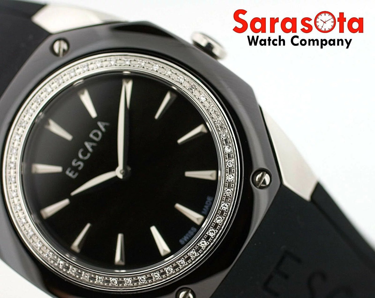 Black Ceramic Steel Diamond Bezel Quartz Wrist Watch N5335