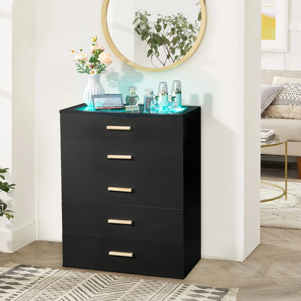 Black 5 Drawer Wood Dresser P344130