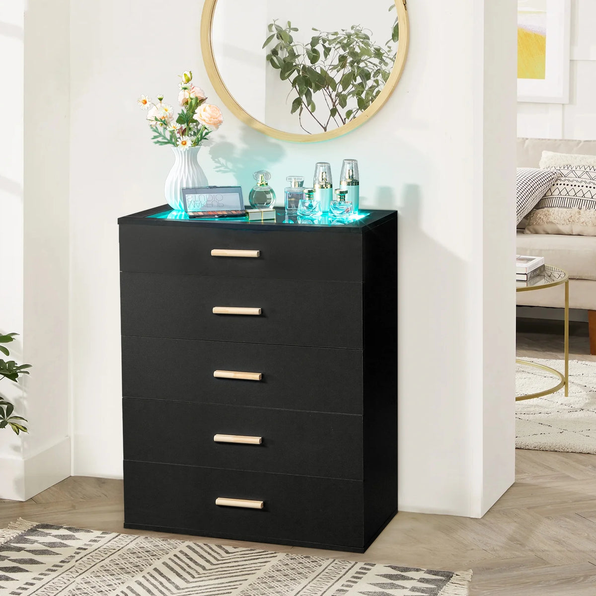 Black 5 Drawer Wood Dresser P344130